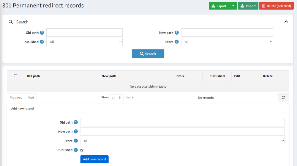 301 permanent redirect records
